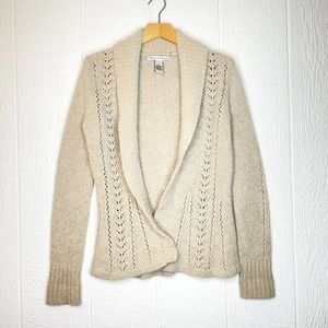 MARINA LUNA Angora Wool Blend Ivory Cream Open Cardigan LARGE
